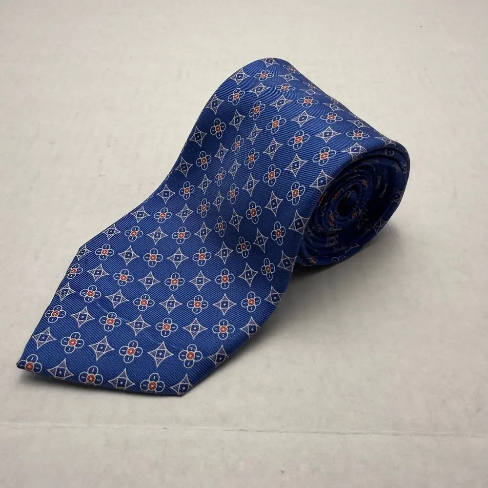 Jos A Bank Executive Collection Blue Silk Tie Medallion Print Necktie